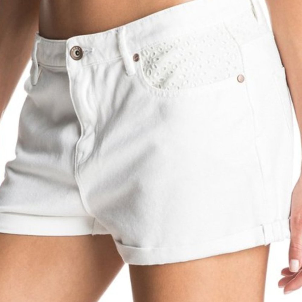ROXY NEW CUFF WHITE DENIM JEAN LACE SHORTS 28 - Picture 5 of 6